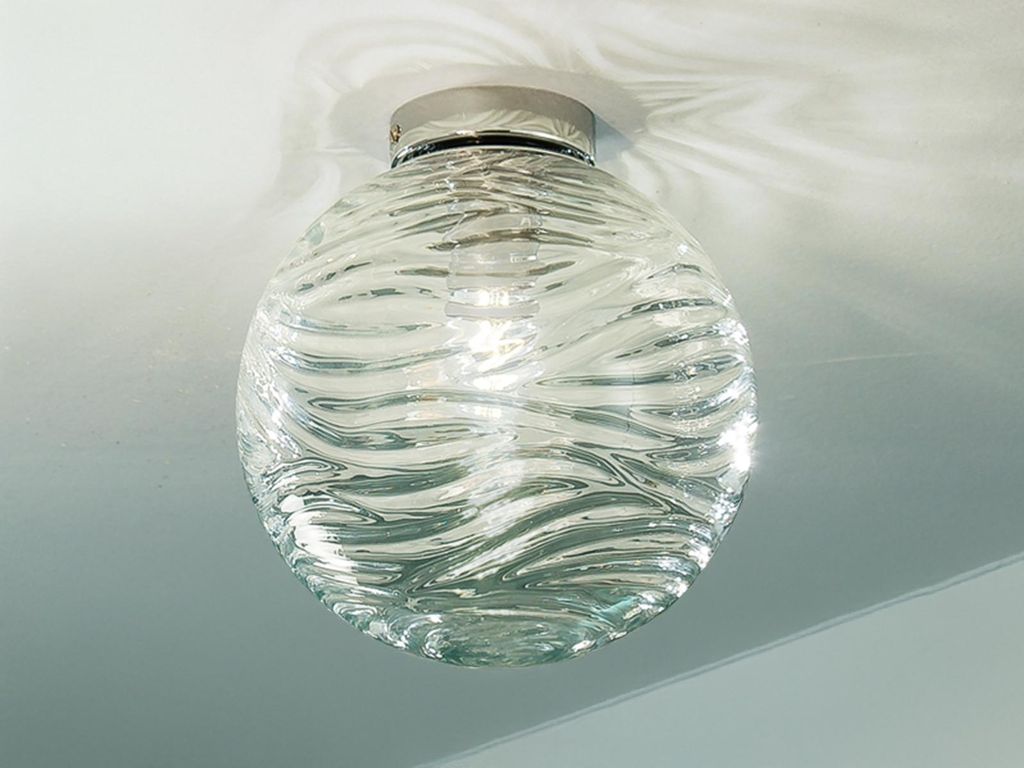 Kleine LED Deckenleuchte Glaskugel Wellenmuster Transparent Flurlampe Ø30cm