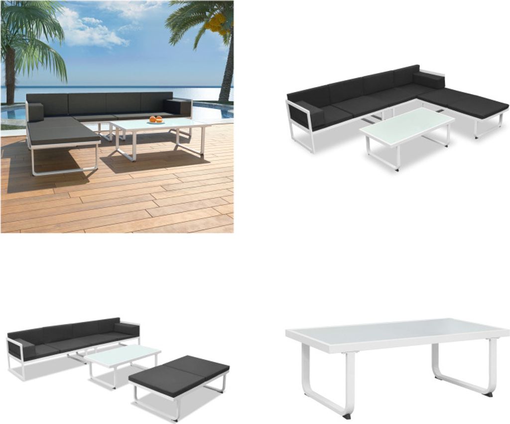 vidaXL 4 tlg. Garten Lounge Set mit Auflagen Aluminium Schwarz - Gartenmöbel-Set - Gartenmöbel-Sets - Gartensofa - Gartensofas