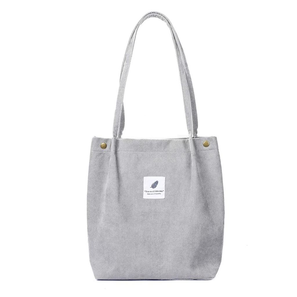 Damen Cord Shopper Tasche in Hellgrau – Große Umhängetasche, Schultertasche, Handtasche, Tragetasche - Hellgrau