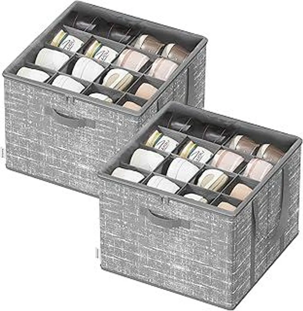 SONGMICS Organizer per scarpe, set da 2, ciascuno per un massimo di 16 paia di scarpe, contenitore per scarpe, maniglie, coperchio trasparente, per camera da letto, ingresso, armadio, grigio canna LSP602G01