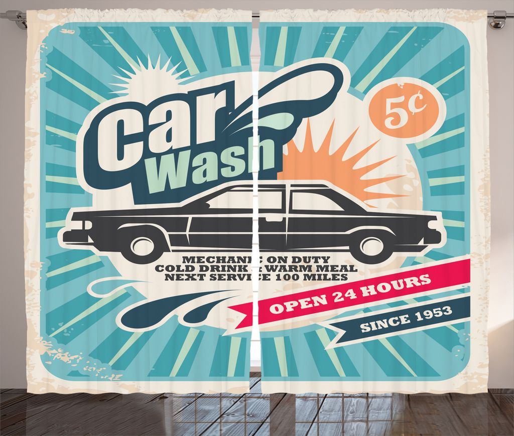 ABAKUHAUS Retro Rustikaler Vorhang, Weinlese-Auto-Reparatur-Kunst, Wohnzimmer Universalband Gardinen mit Schlaufen und Haken, 280 x 225 cm, Mehrfarbig