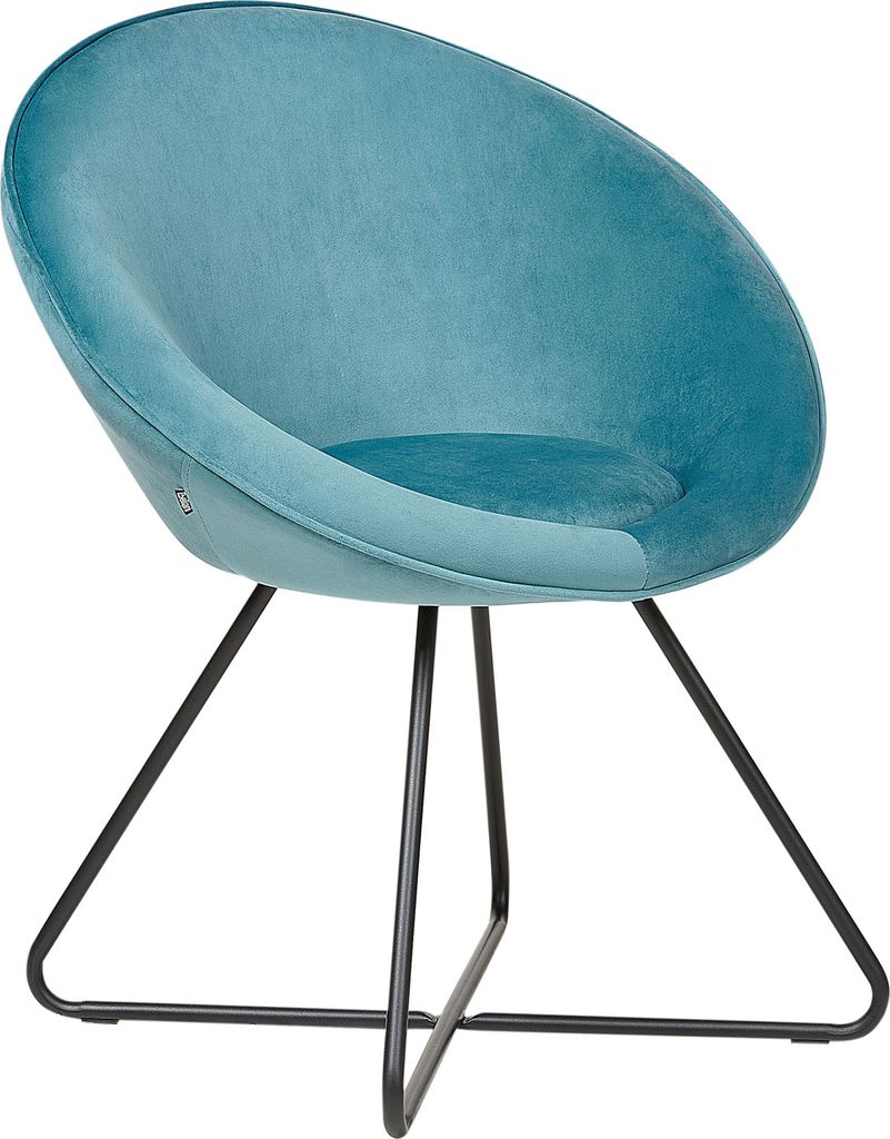 BELIANI Sessel Hellblau Samtstoff Rund mit Schwarzem Metallgestell Kufengestell Schalenform Schalensitz Retro-Design Samtstuhl Wohnzimmer Ausstattung