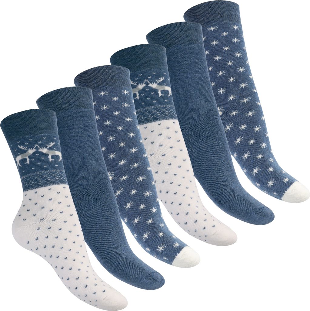 Footstar Damen Wintersocken (6 Paar), Warme Vollfrottee Socken mit Thermo Effekt - Blau 35-38