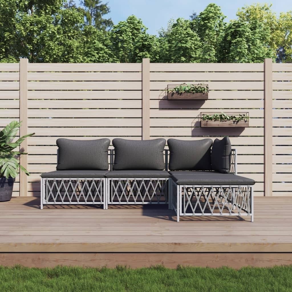 Maison Exclusive - 4-tlg. Garten-Lounge-Set mit Kissen Weiß Stahl