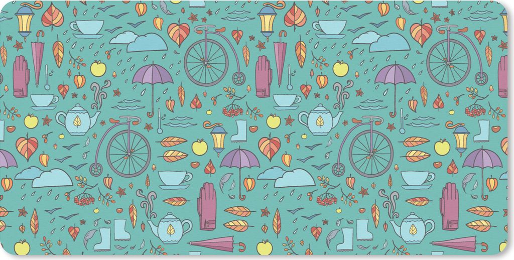 MuchoWow Mauspad Mousepad Herbst - Muster - Fahrrad - Regen 60x30 cm - Mousepads - Maus Mat - Pad - Mausunterlage - Nachhaltig