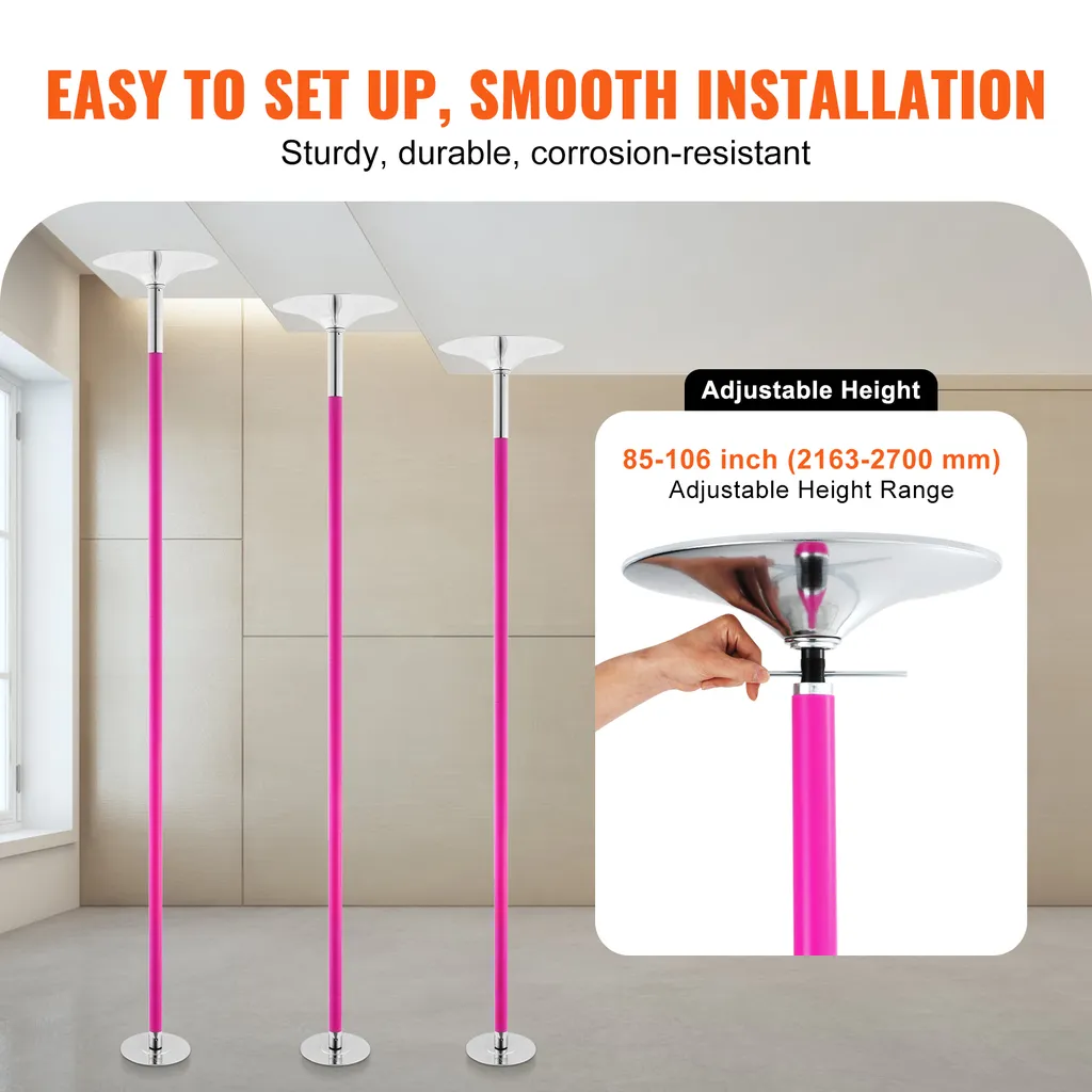 Barre de Pole Dance Portable Rose - Kit de Danse Verticale Amovible - 5
