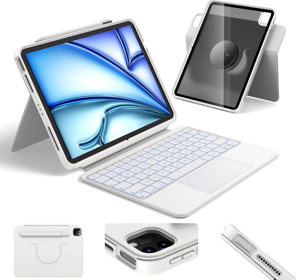 Hülle mit Tastatur für iPad Air 11 und Pro 11 drehbar 360° HOU QWERTZ weiß