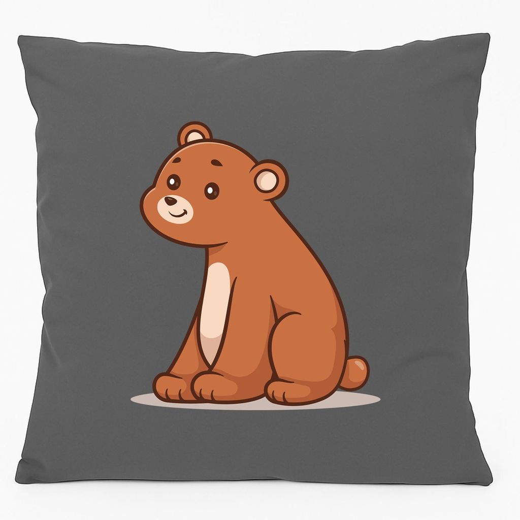 Huuraa Kissen Bär Comic 40x40cm mit Füllung Steel Grey Baumwolle Dekokissen Geschenkidee