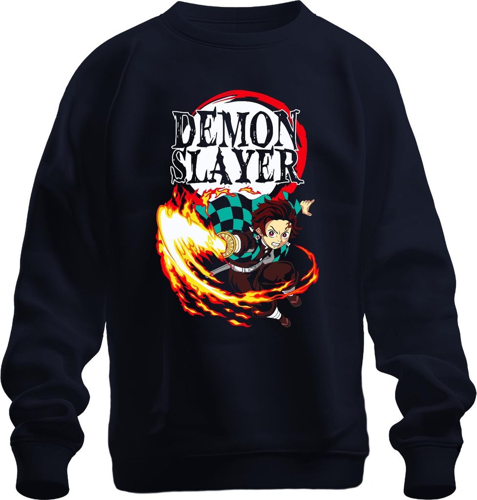 Demon Slayer Tanjiro Feuer Atem Kampf Anime Geschenk Shonen Uni Sweatshirt Pullover, Navy, XL