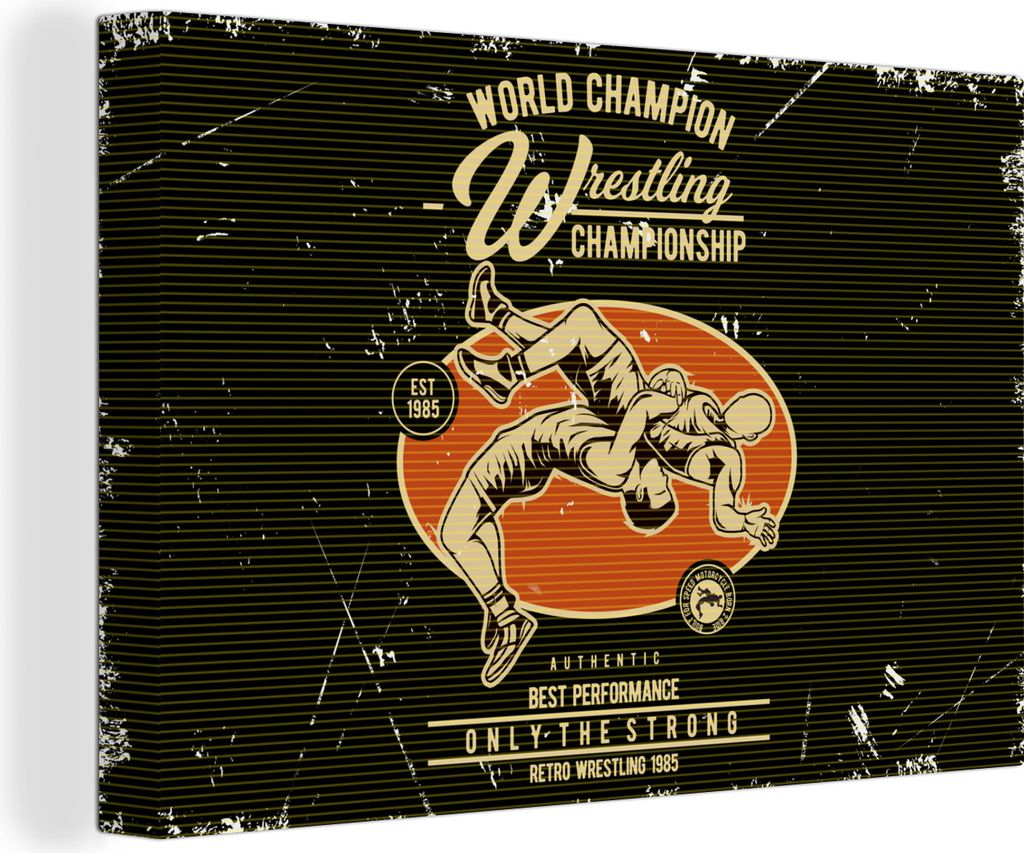 OneMillionCanvasses - Leinwandbilder - 150x100 cm, Jahrgang - Ringen - Sport, Wandbilder Kunstdruck Wanddekoration