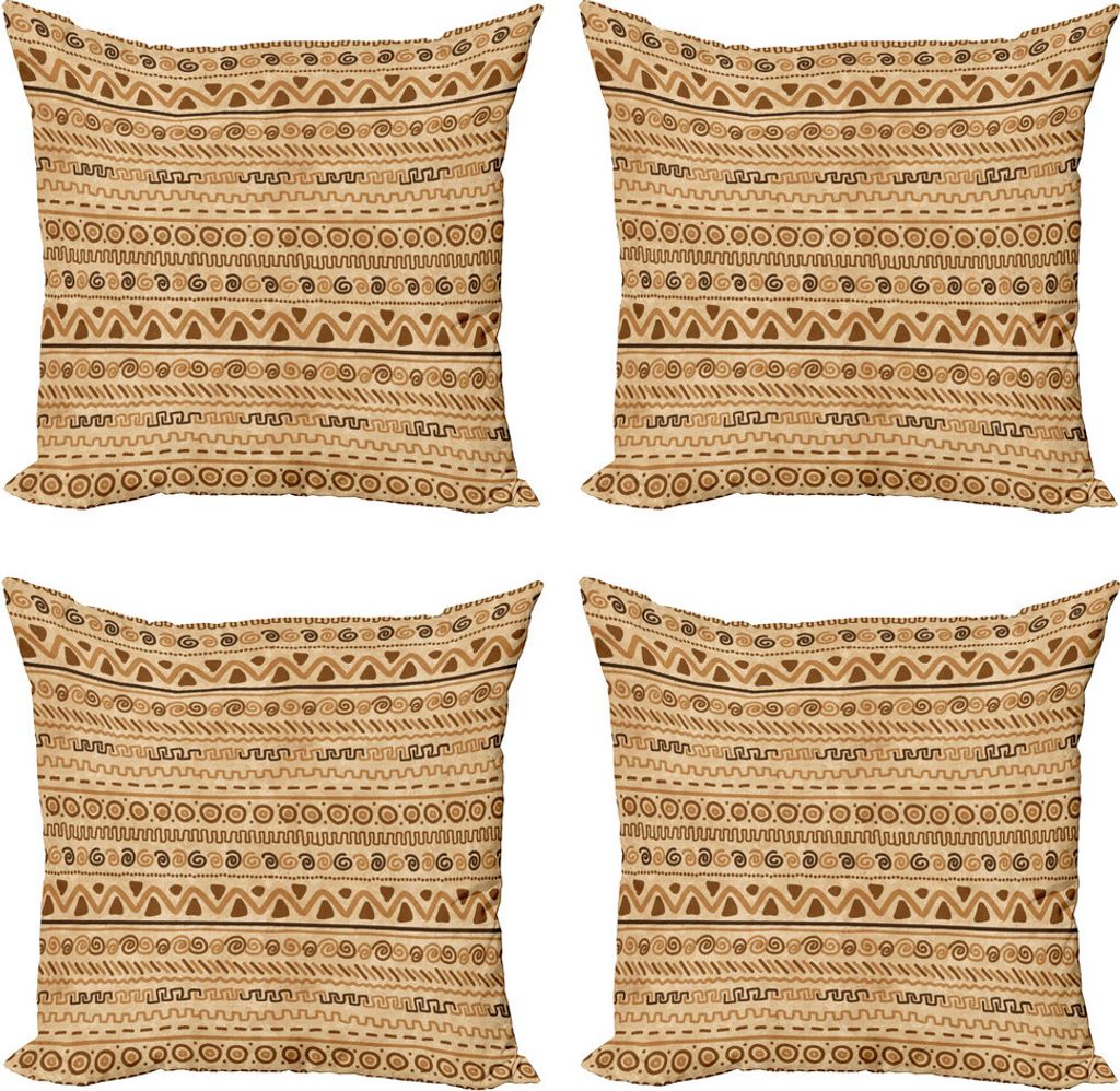 ABAKUHAUS Sambia Kissenbezug Set (4 Stück), Ethnisch, Moderner Doppelseitiger Digitaldruck, 45 cm x 45 cm, Sand Brown Caramel