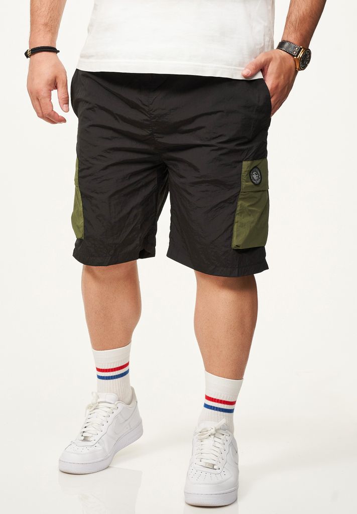 SOULSTAR Herren Cargoshorts im Tech Utility-Style für Herren aus leichtem Nylon Regular-Fit Kurze Hose mit Gummibund & Klickverschluss - Sommer-Sh...