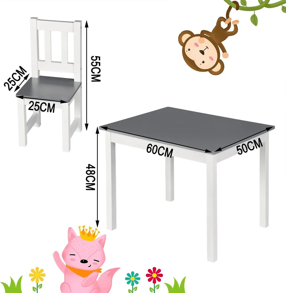 Table enfant rectangulaire 60 cm et 2 chaises bois de pin gris clair - 7