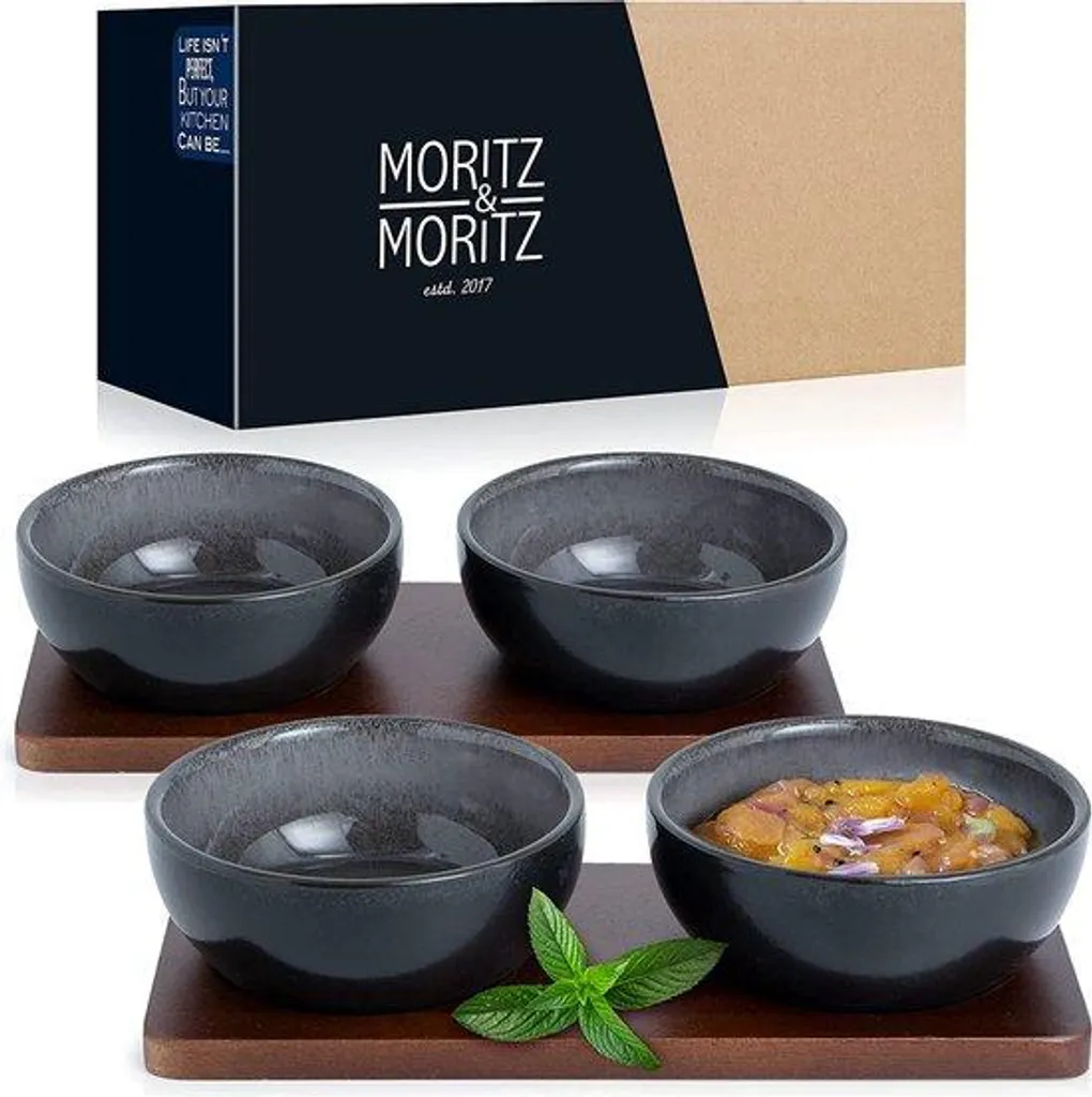 Lot de 6 Coupelles en Porcelaine avec Plateau de 10 cm Noir Gris Bleu