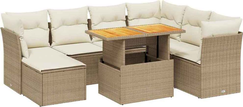 vidaXL 8-tlg. Garten-Sofagarnitur mit Kissen Beige Poly Rattan