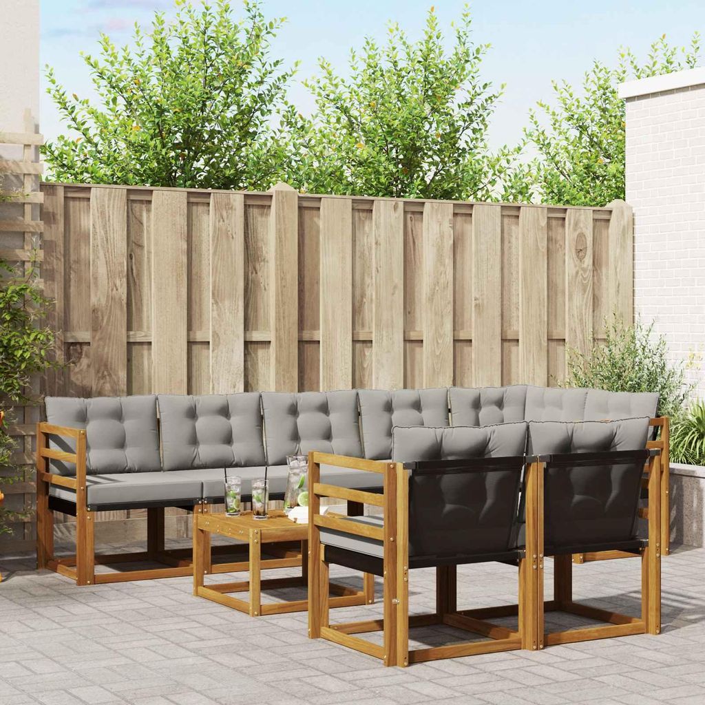 "Neues Produkt" Outdoor-Sofagarnitur ANTI-UV - CLORIS - mit Kissen - 9 pcs - Natürlich und Hellgrau - Modern Gartensofas V482