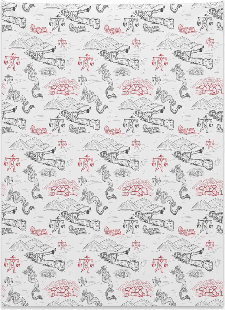 Abakuhaus Chinesisch Wandteppich, Chinesische Mauer aus Weiches Mikrofaser Stoff Kein Verblassen Klare Farben Waschbar, 110 x 150 cm, Dunkelgrau Rot