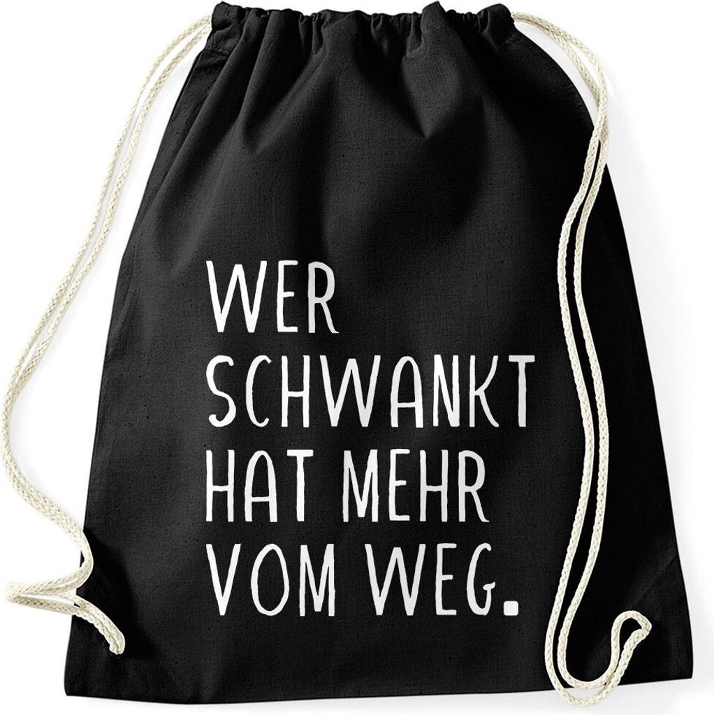 Turnbeutel mit Spruch Wer schwankt hat mehr vom Weg lustiger Turnbeutel Saufen Bier Party Moonworks schwarz unisize