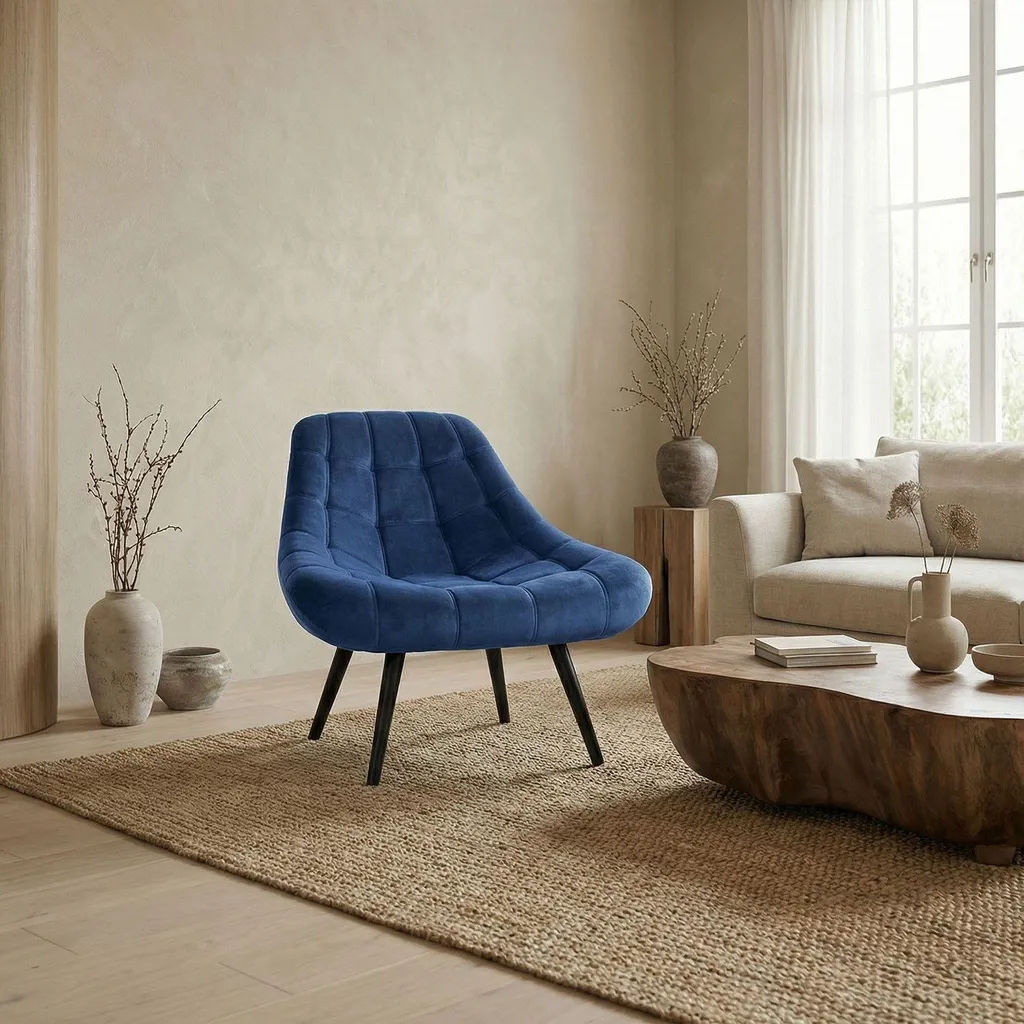 Fauteuil Confortable Velours Bleu Danios - Solution Déco Salon Design - 4