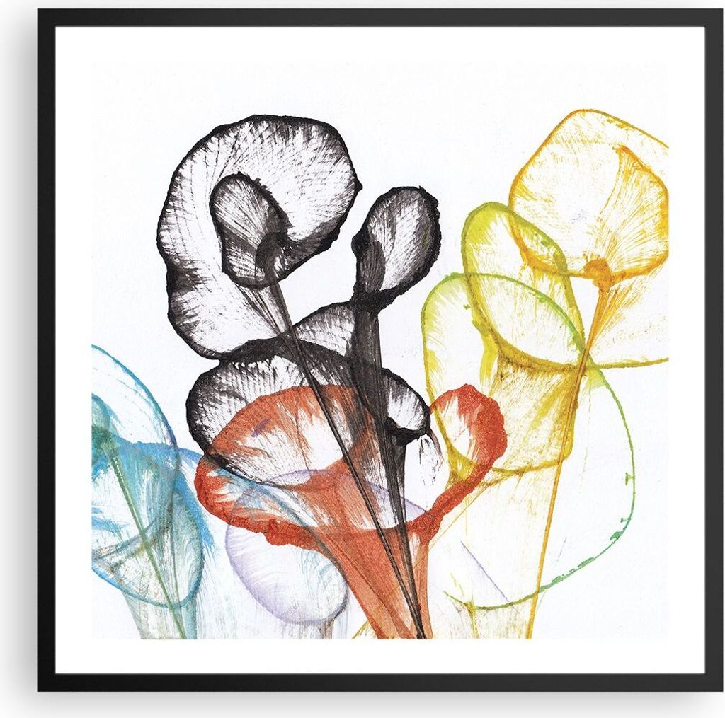 Gerahmtes Poster - Schwarzer Rahmen - Blumen Abstraktion Surrealismus - 60x60 cm - Wand Bild - Wanddeko - Wandbilder - Kunstposter - Wandposter - B...
