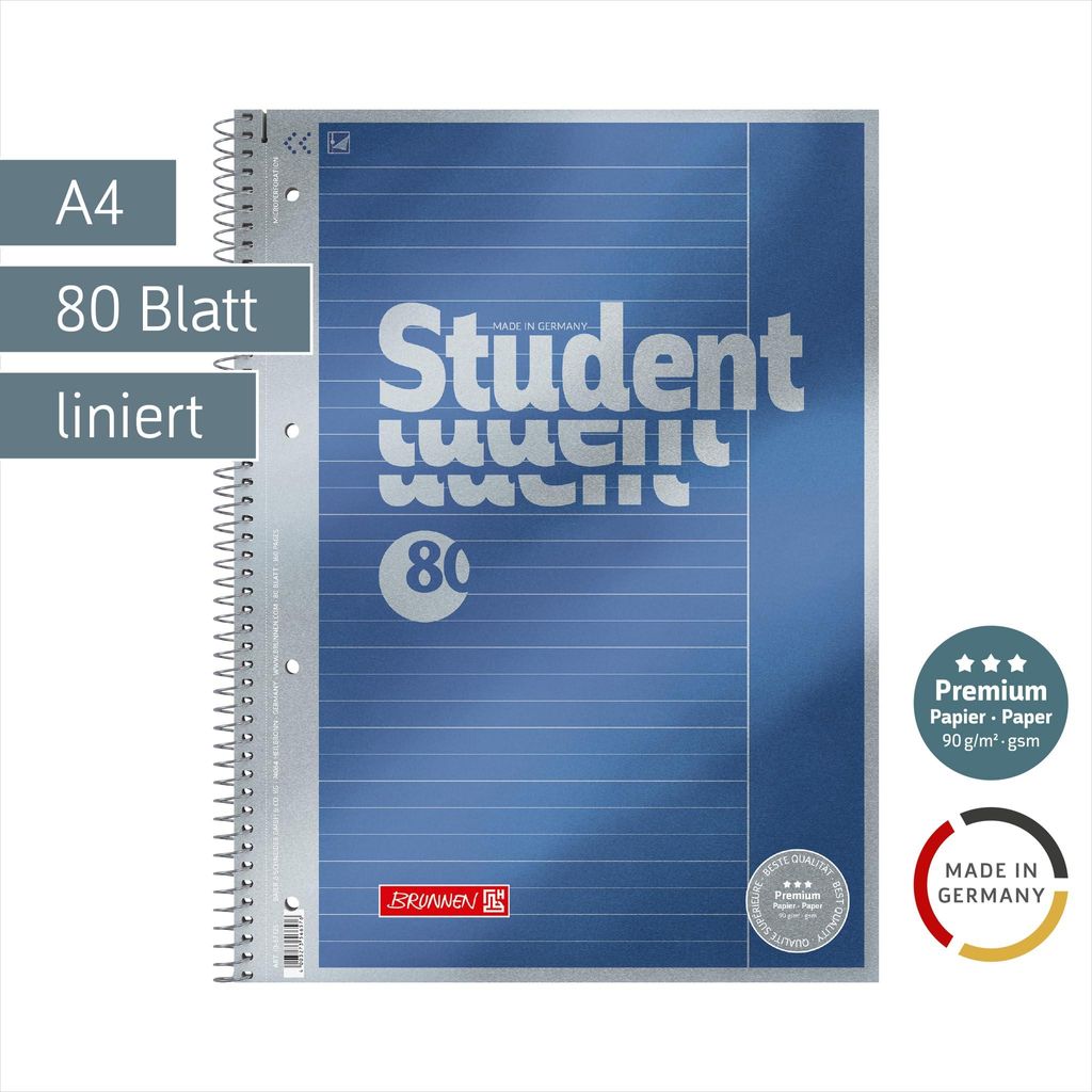 BRUNNEN Collegeblock Premium A4 Lineatur 25 | 80 Blatt blau Produktbild 
