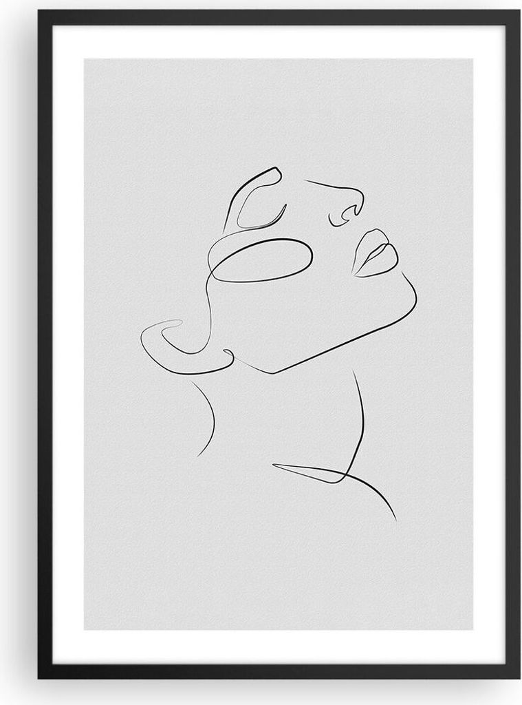 Gerahmtes Poster - Schwarzer Rahmen - Stück Linear Gesicht - 50x70 cm - Wand Bild - Wanddeko - Wandbilder - Kunstposter - Wandposter - Bilderrahme...