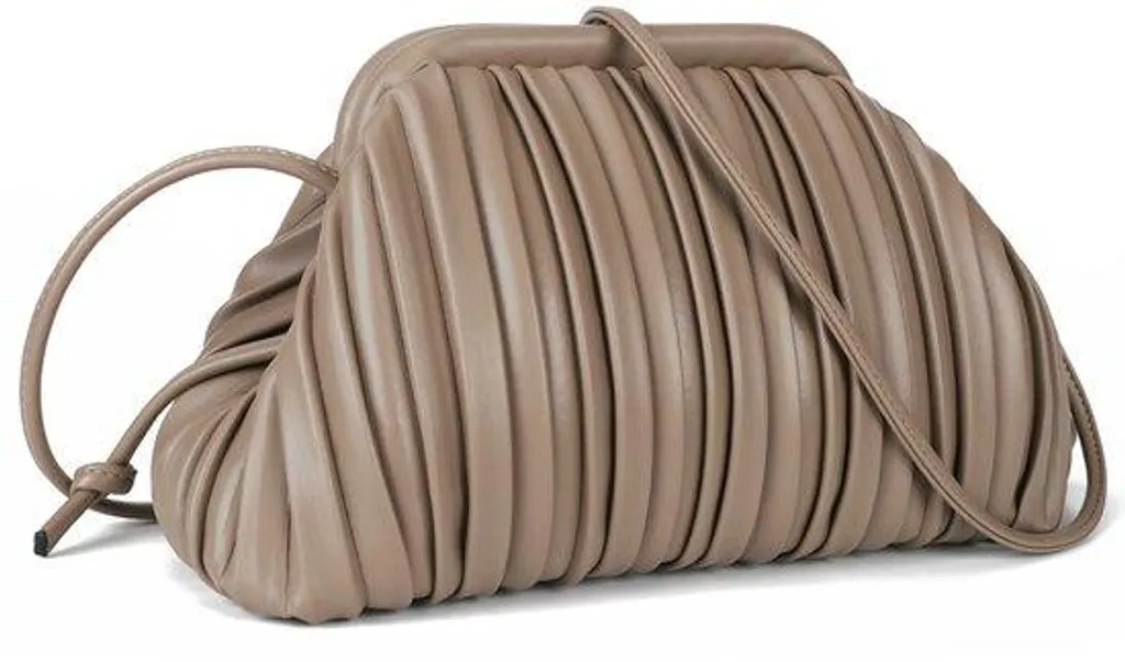 Petit sac à main plissé beige chic pour femme avec anse amovible