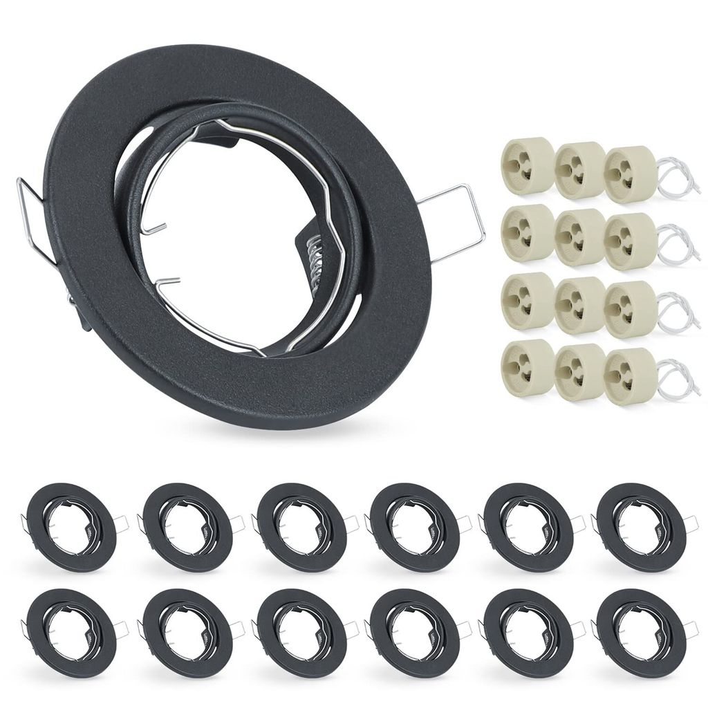 ZMH 12er set Einbaurahmen GU10 Set - Schwarz Einbaustrahler Rahmen Einbauleuchte GU10 Fassungen 230V mit Sockel Lochdurchmesser 50mm Einbauspots Ru...