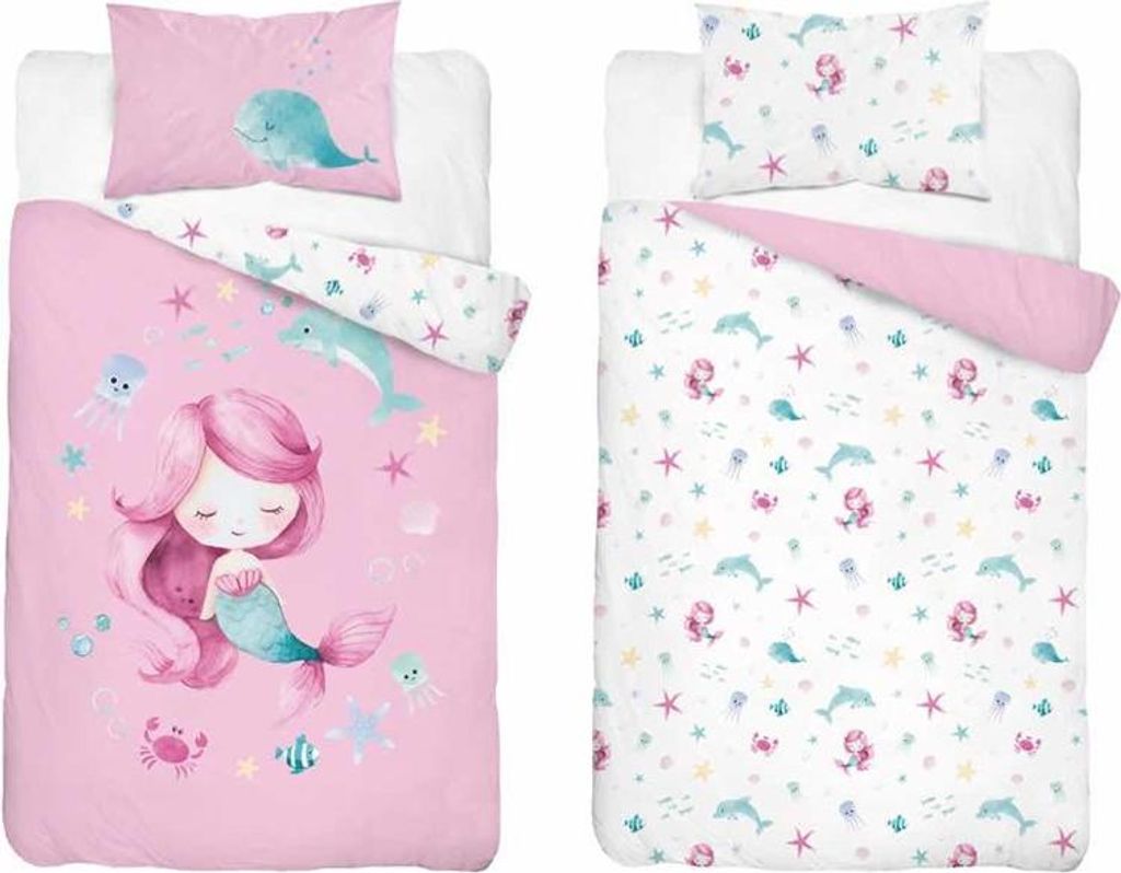 Bettwäsche, Baumwollbettwäsche für Kinder 90x120 5512a Meerjungfrau
