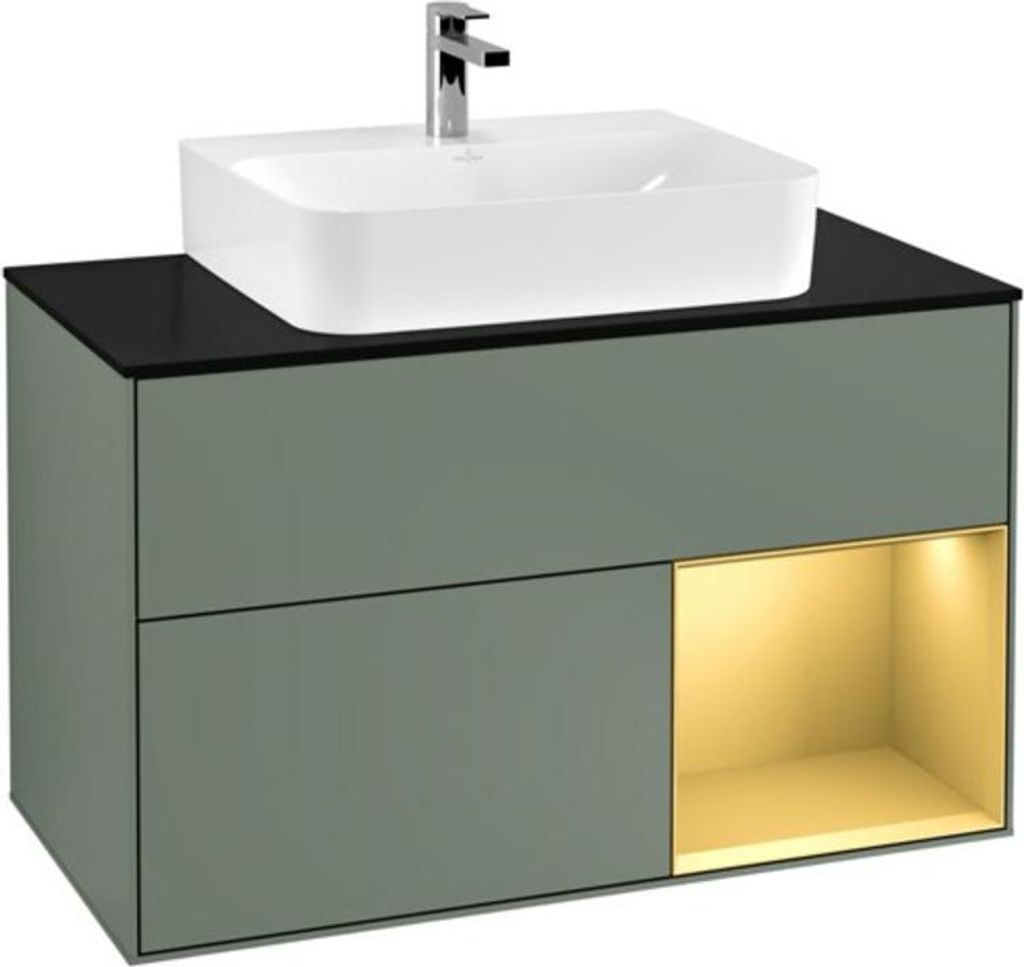 V&B Waschtischunterschrank Wandbeleuchtung Finion 100, Pl bla m, Reg re gol m, Oli. m Lac