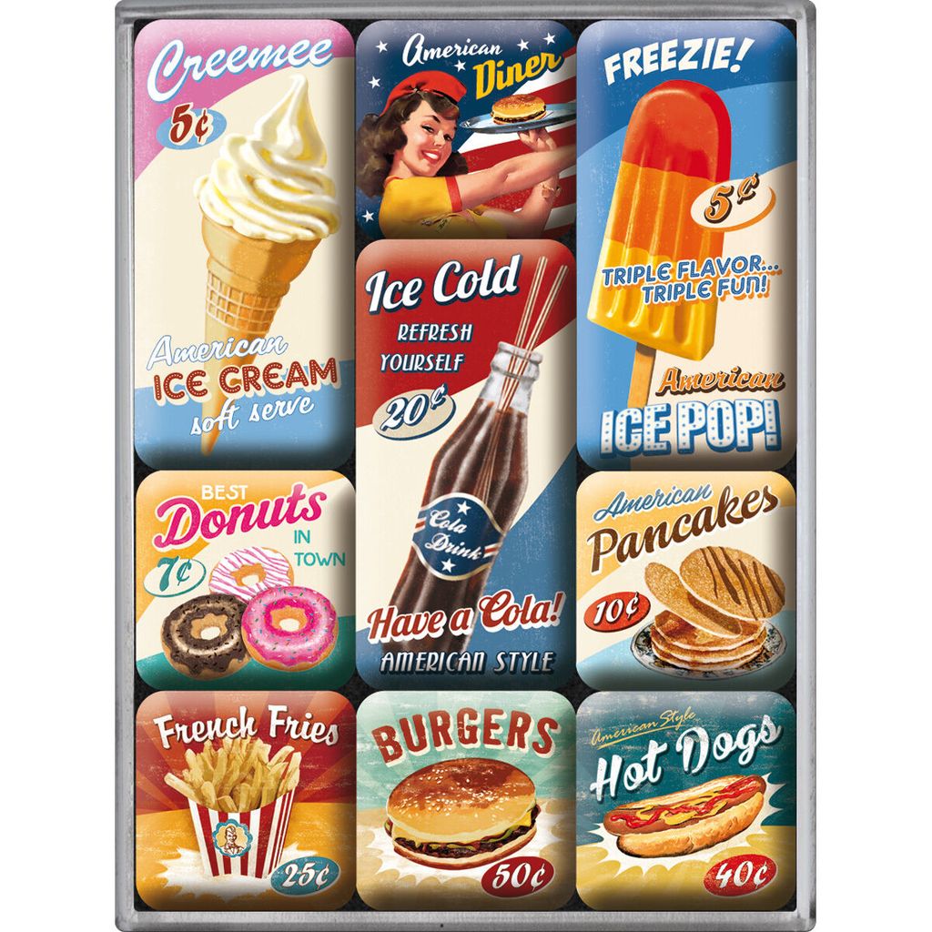 Kühlschrank-Magnet-Set Nostalgic-Art 9tlg American Diner 