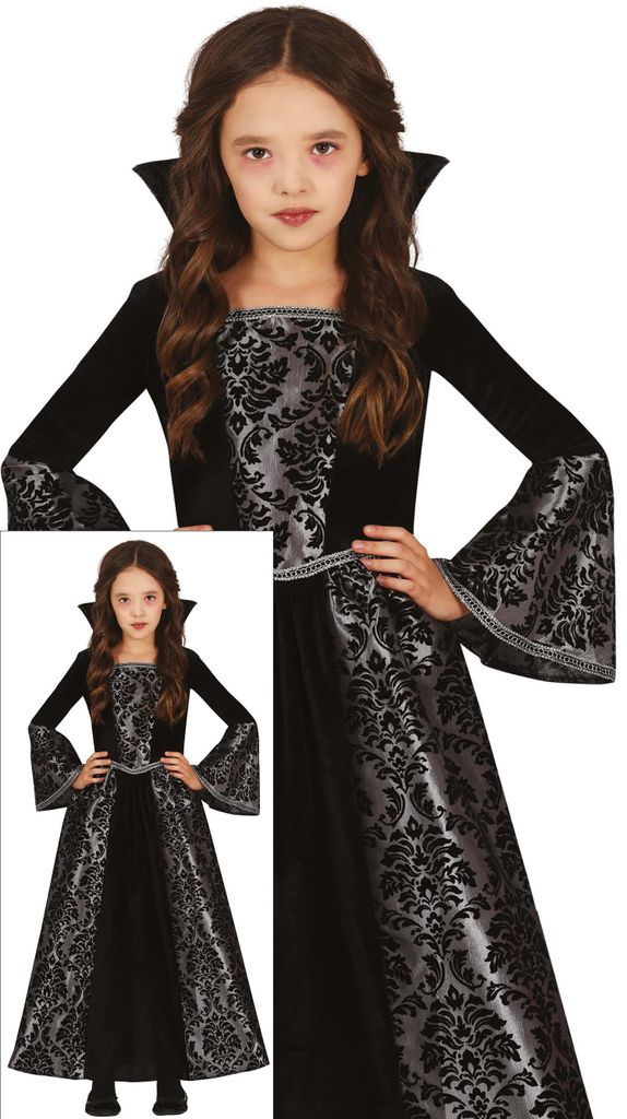 Vampir Halloween Kinderkostüm Langes Schwarzes Kleid Produktbild 