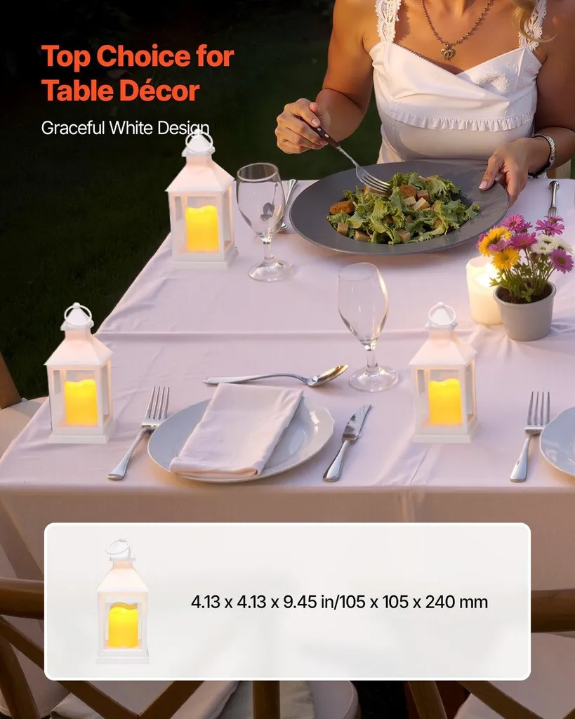 12 lanterne decorative per candele, candele elettriche LED senza fiamma, supporto LED in plastica con vetro, lanterne da appendere alla parete per interni e verande, per tavoli di nozze, feste, arredamento interno in stile rustico, bianco - 3