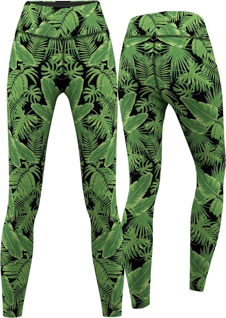 Jungle Leaves Leggings sehr dehnbar Fitness Sport Yoga Gymnastik Training Tanzen Freizeit, Größe:S