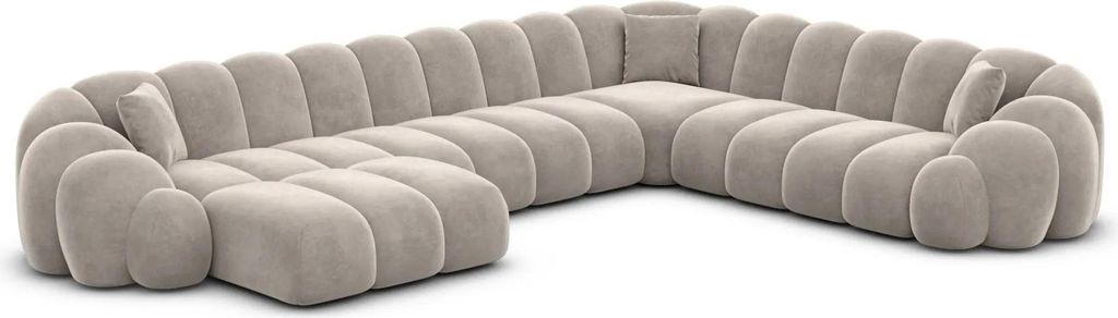 Samtstoff U-Form XXL Wohnlandschaft Liora Sand Links