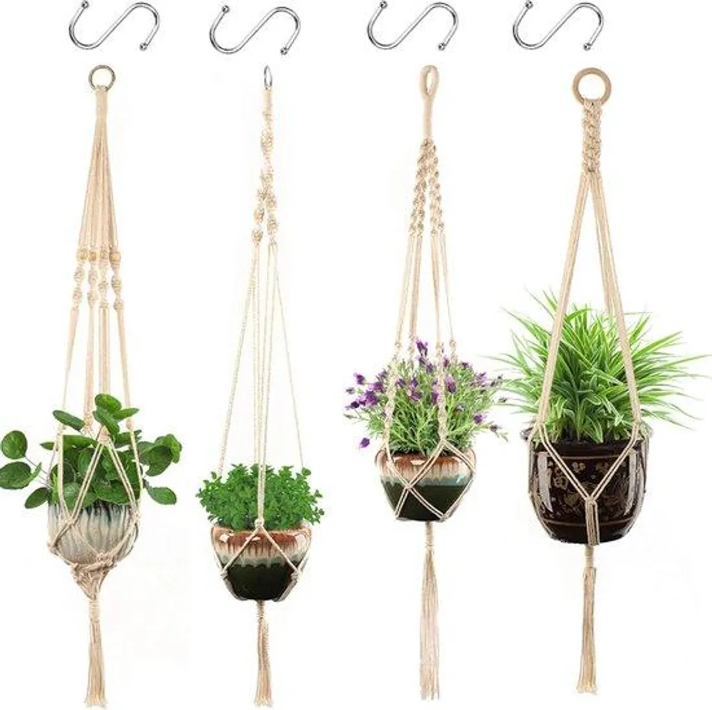 Suspension plante macramé lot de 4 fil de coton vintage pour balcon