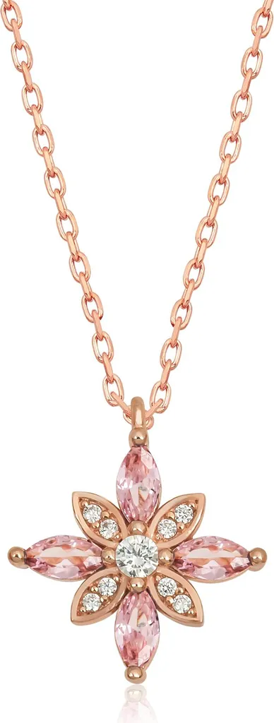 Collier rose en argent 925 avec pendentif pétale et zircons de 45cm