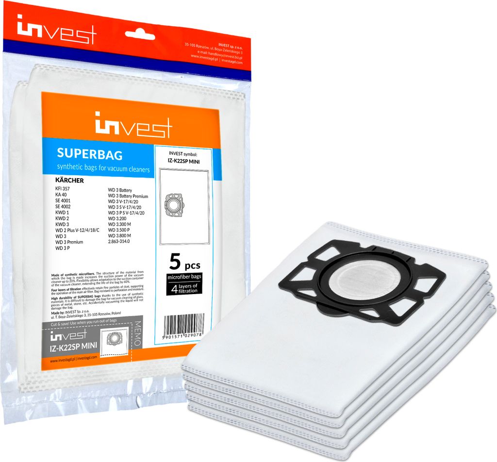Invest 5 Staubsaugerbeutel für Kärcher 2.863-314.0 KFI 357 Produktbild 