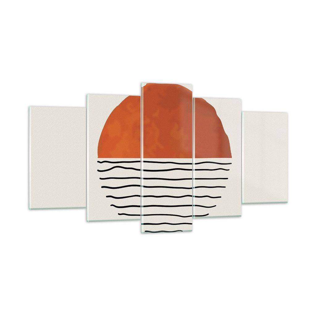 Bilder auf glas - 5 Teile - Modern Sonne Meer - 160x85cm - Glasbilder - Wandbilder - Bilder - zum Aufhängen bereit - Wanddekoration aus Glas - Gla...