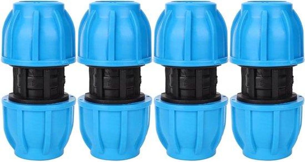 PE-Wasserrohr-Verbindung 25mm - Rechte Rohr-Verbindung - Blauw - 4 Stück PE-Plastik