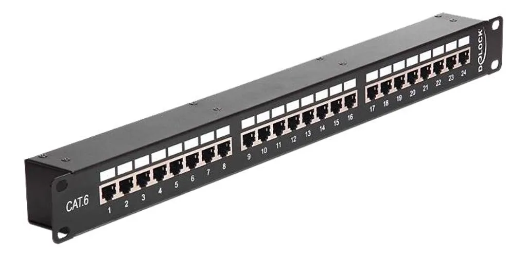 Patch panel 24 ports Cat6 blindé Delock noir pour supprimer interférences