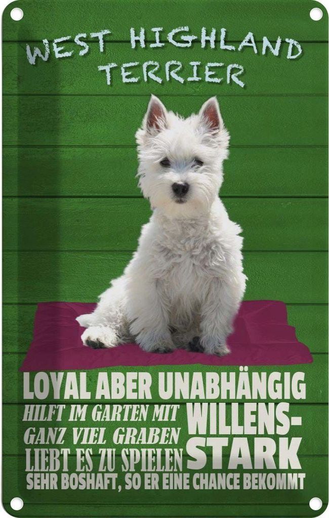 vianmo Blechschild 18x12 cm West Highland Terrier Hund stark Tier Haustier