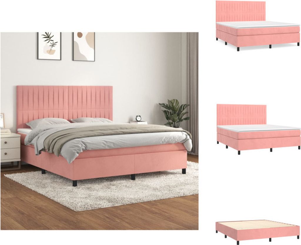vidaXL Boxspringbett mit Matratze Rosa 180x200 cm Samt - Betten & Bettgestelle
