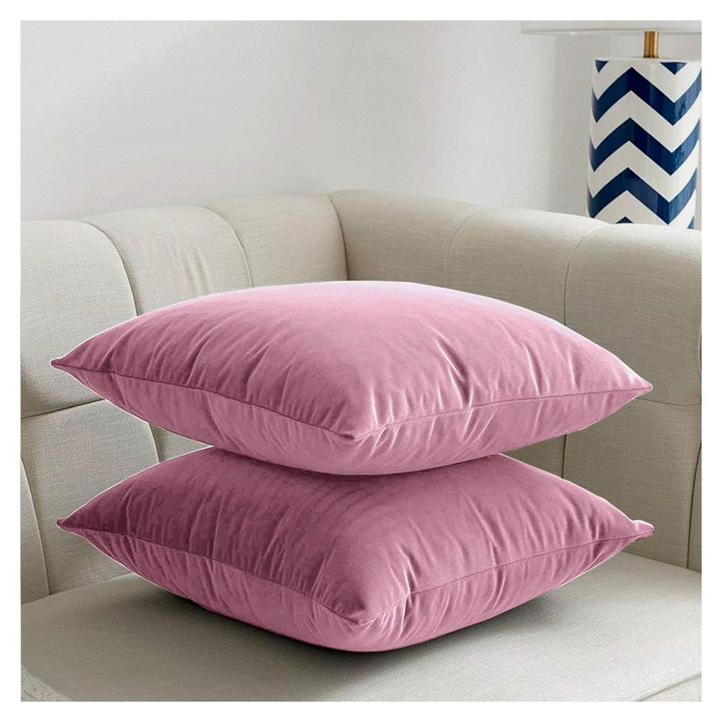 Samt-Kissenbezüge, quadratisch, eleganter Stil, mit verstecktem Reißverschluss, 45 x 45 cm, Rosa, 2 Stück
