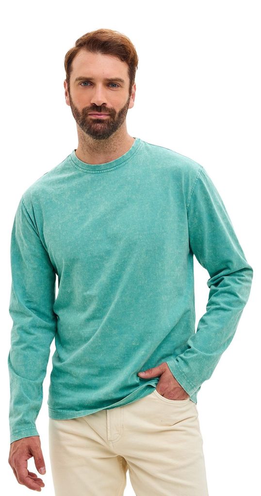 Langarmshirt Vintage - Stonewash Mint - 100% Baumwolle - Bequemer Schnitt - Modernes Design