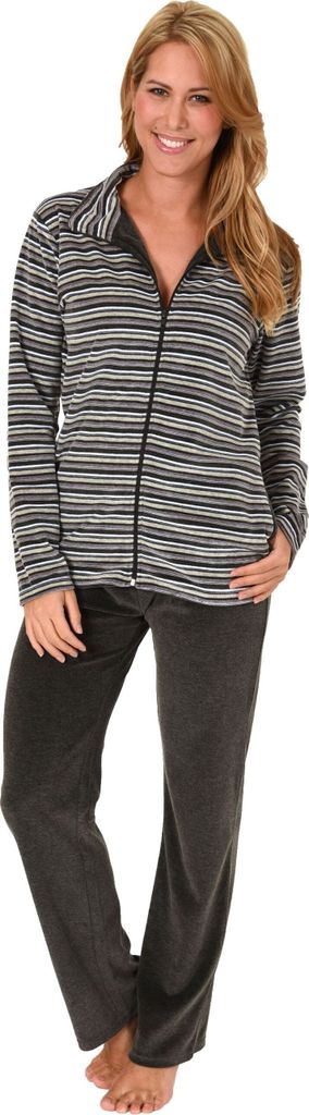 Langer Nicky Damen Hausanzug, Jacke mit Reißverschluss 281 216 98 001;dunkelgrau,44