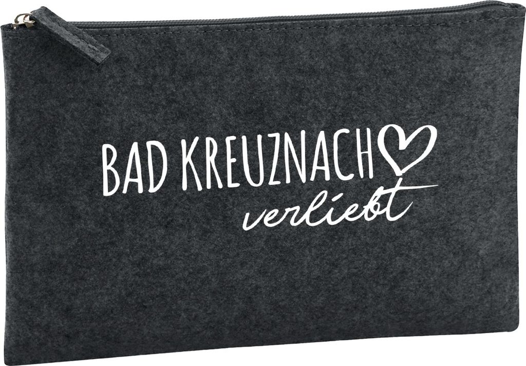 Huuraa Kulturbeutel Bad Kreuznach verliebt 1 Liter Charcoal Filz Kosmetiktasche Geschenkidee