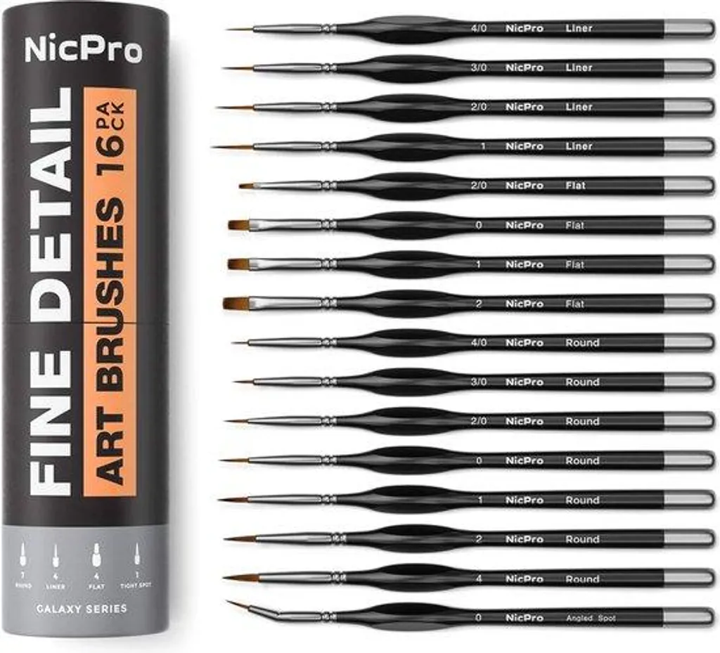 Pinceaux de peinture à poils fins synthétiques, lot de 16 haute qualité