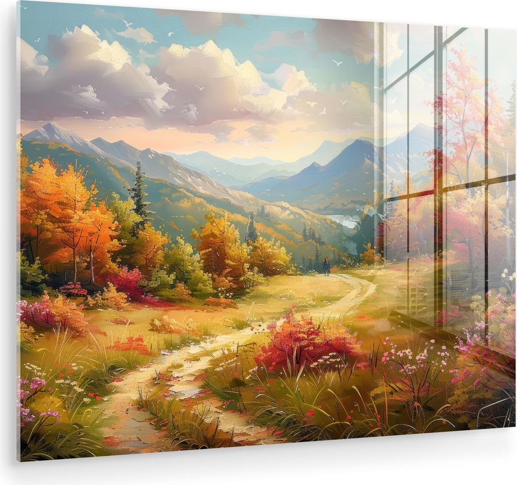MuchoWow Glasbilder - Bilder auf Wandbild - Foto auf Glas Landschaft - Illustration - Natur 80x60 cm Wanddekoration aus Glas - Acrylglasbild - Acry...