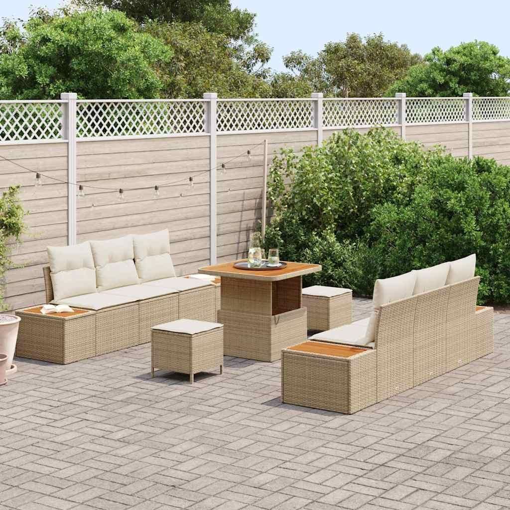 "Winter Sale" Garten-Sofa-Set mit Kissen mit Speicher 9 pcs - Montage erforderlich - Beige und Creme - Gartensofas clorisNeu354461